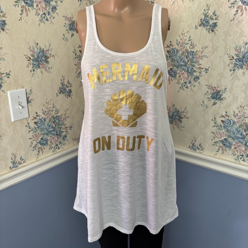Xhilaration Mermaid On Duty Gold and White Tank Top Coverup, Size M